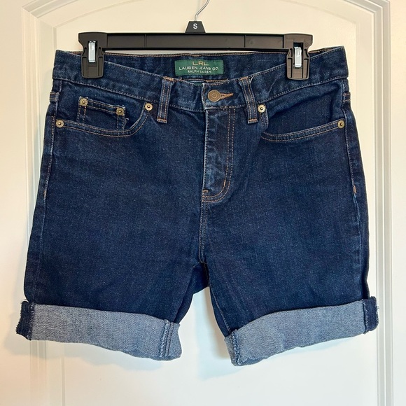 Vintage Lauren Ralph dark wash cuffed Denim Shorts - Picture 1 of 4